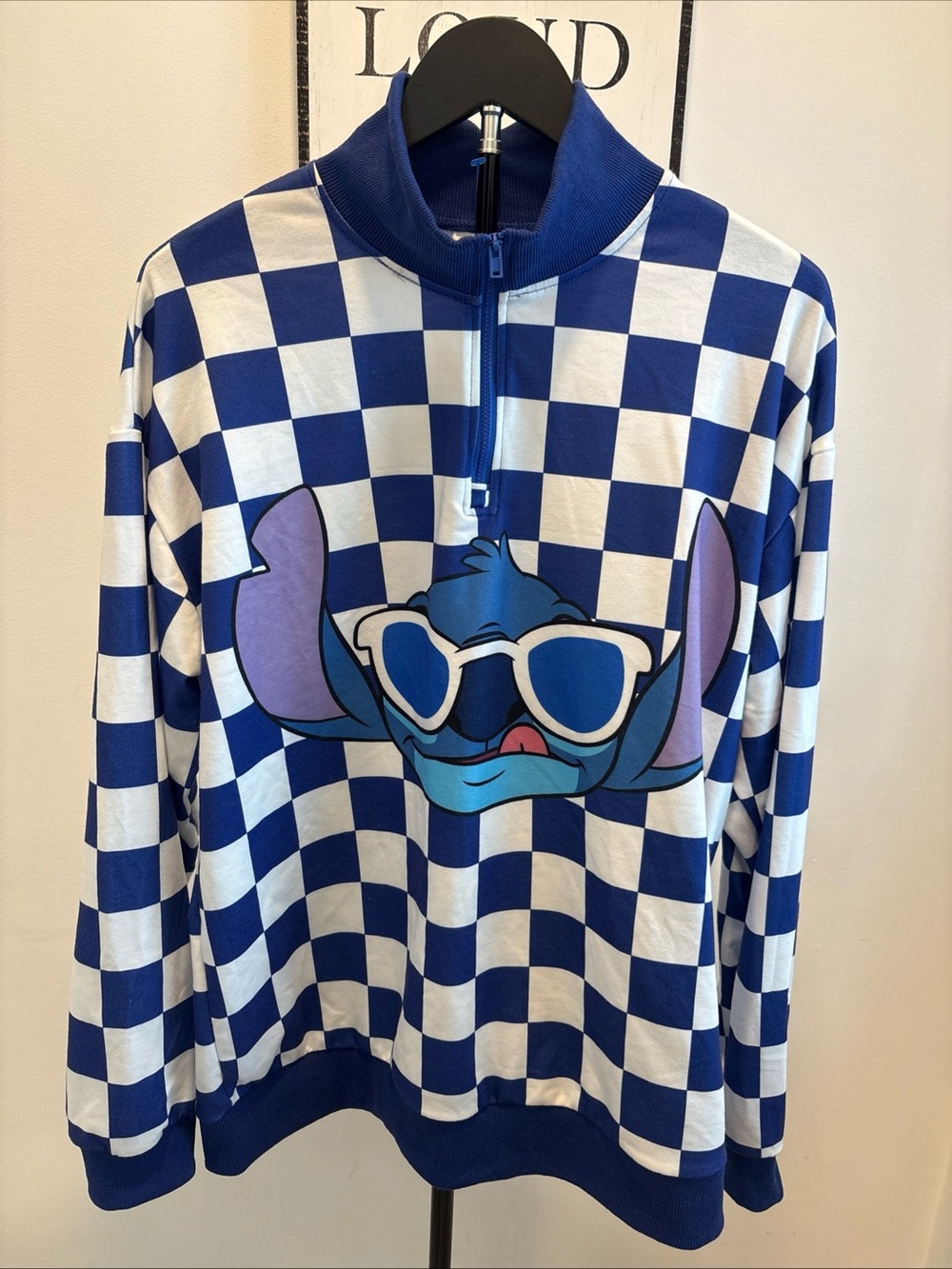 Disney’s Lilo & Stitch Checkered Longsleeve Zip Up Shirt Women’s Medium Pat Pat